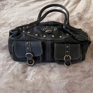 Black studded handbag with buckled pocket detail in very good/like new condition